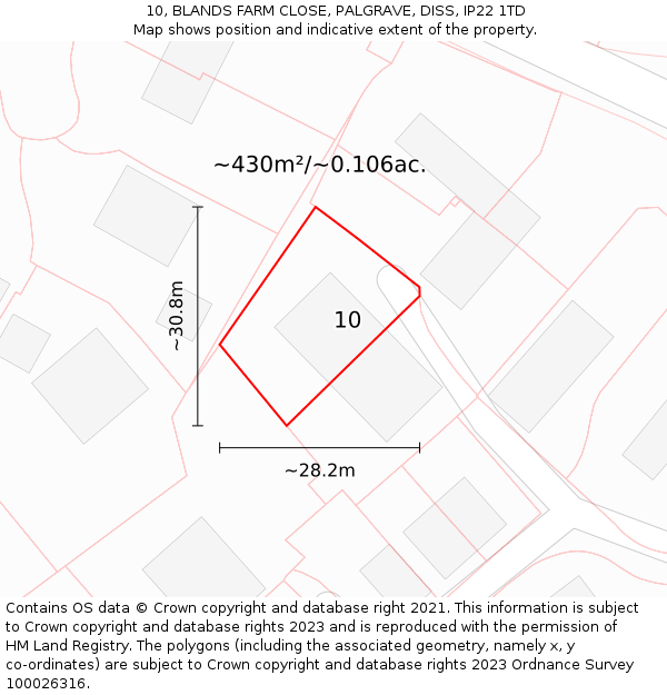 10, BLANDS FARM CLOSE, PALGRAVE, DISS, IP22 1TD: Plot and title map
