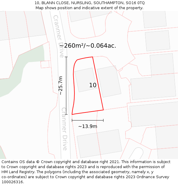 10, BLANN CLOSE, NURSLING, SOUTHAMPTON, SO16 0TQ: Plot and title map
