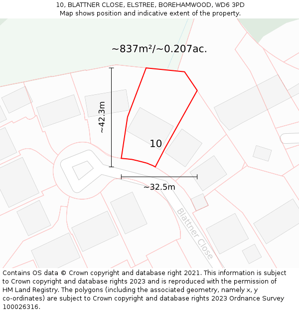 10, BLATTNER CLOSE, ELSTREE, BOREHAMWOOD, WD6 3PD: Plot and title map