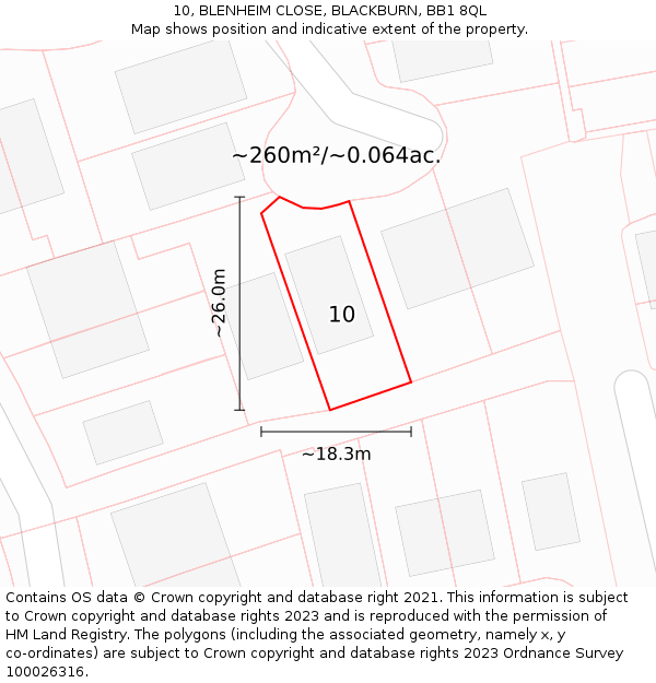 10, BLENHEIM CLOSE, BLACKBURN, BB1 8QL: Plot and title map