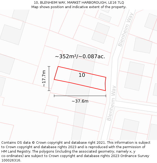 10, BLENHEIM WAY, MARKET HARBOROUGH, LE16 7LQ: Plot and title map