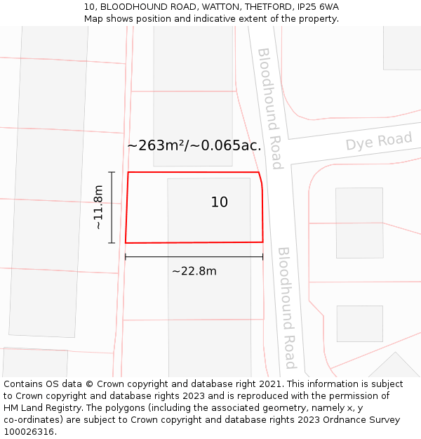 10, BLOODHOUND ROAD, WATTON, THETFORD, IP25 6WA: Plot and title map