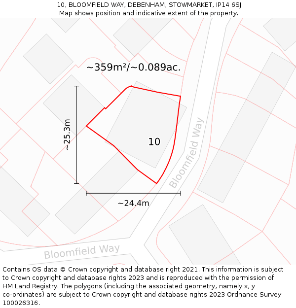 10, BLOOMFIELD WAY, DEBENHAM, STOWMARKET, IP14 6SJ: Plot and title map