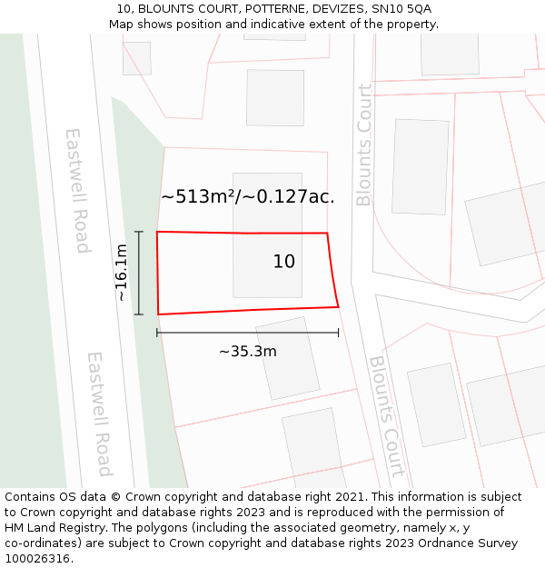 10, BLOUNTS COURT, POTTERNE, DEVIZES, SN10 5QA: Plot and title map