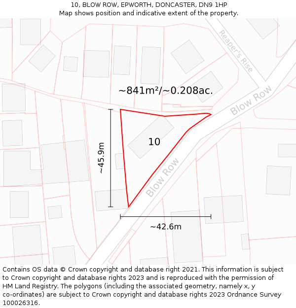 10, BLOW ROW, EPWORTH, DONCASTER, DN9 1HP: Plot and title map