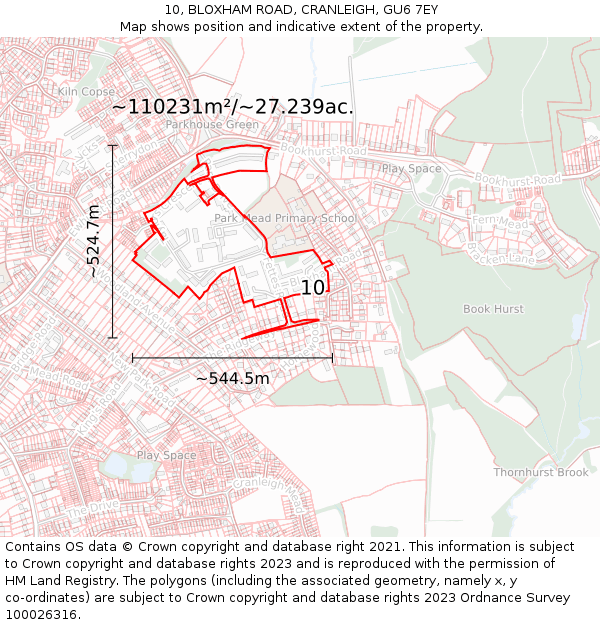 10, BLOXHAM ROAD, CRANLEIGH, GU6 7EY: Plot and title map