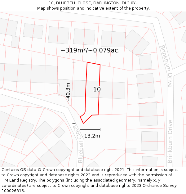 10, BLUEBELL CLOSE, DARLINGTON, DL3 0YU: Plot and title map