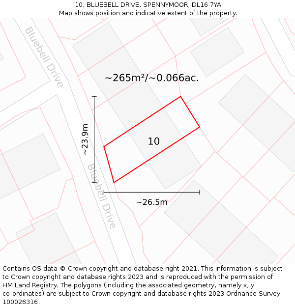 10, BLUEBELL DRIVE, SPENNYMOOR, DL16 7YA: Plot and title map