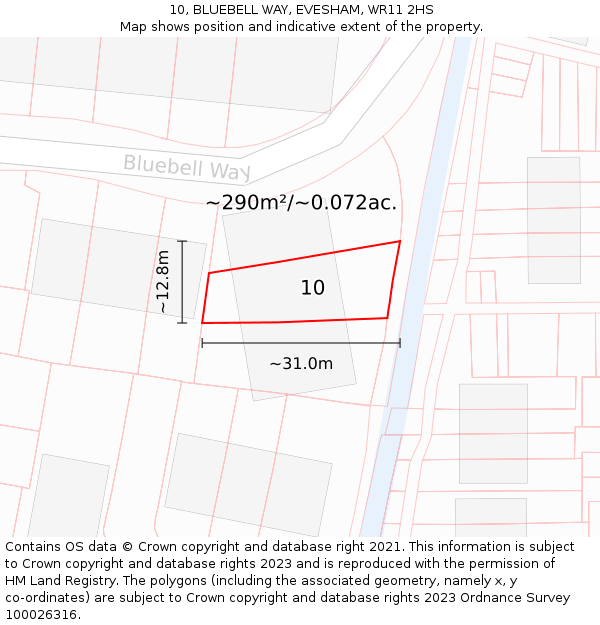 10, BLUEBELL WAY, EVESHAM, WR11 2HS: Plot and title map