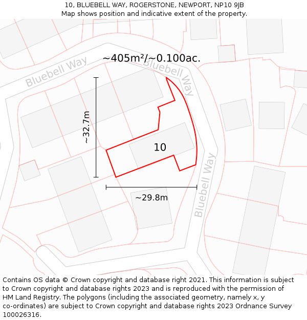 10, BLUEBELL WAY, ROGERSTONE, NEWPORT, NP10 9JB: Plot and title map