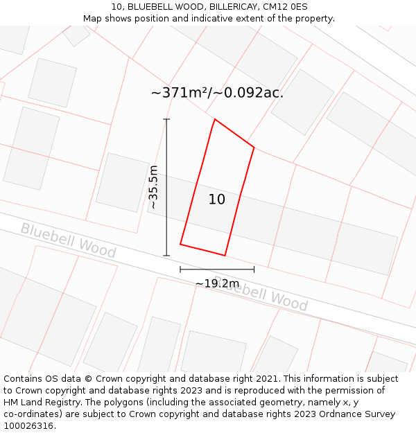 10, BLUEBELL WOOD, BILLERICAY, CM12 0ES: Plot and title map