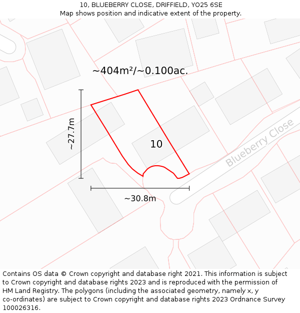 10, BLUEBERRY CLOSE, DRIFFIELD, YO25 6SE: Plot and title map