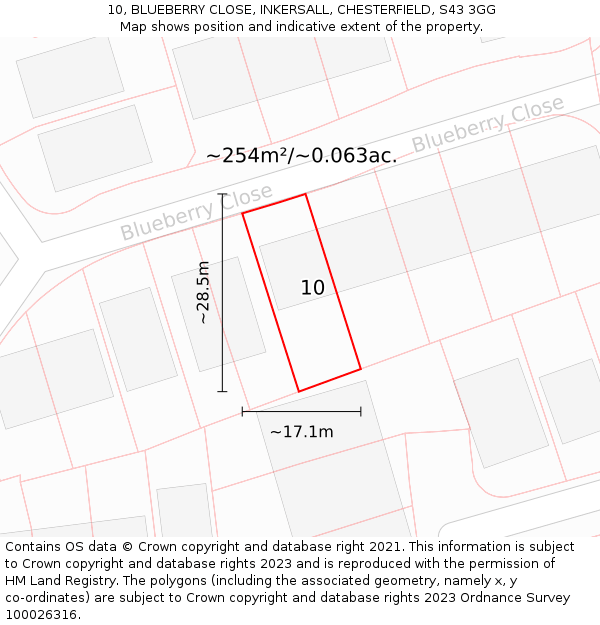 10, BLUEBERRY CLOSE, INKERSALL, CHESTERFIELD, S43 3GG: Plot and title map