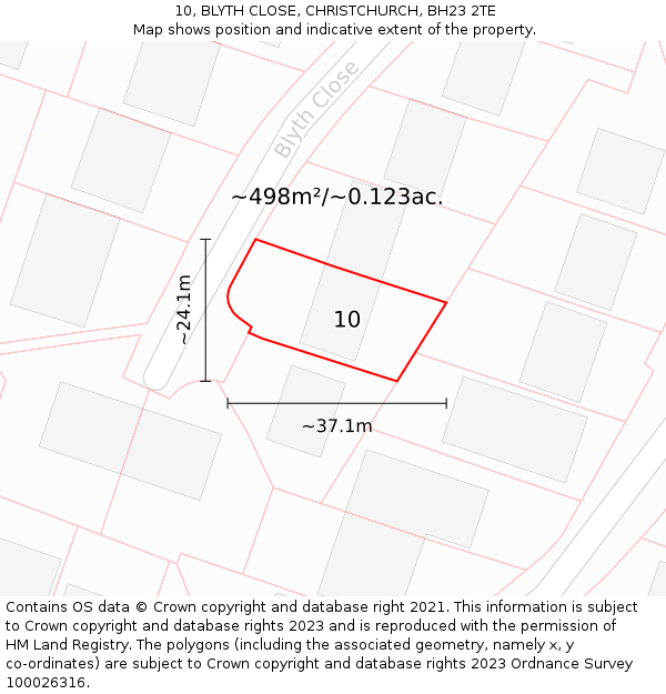 10, BLYTH CLOSE, CHRISTCHURCH, BH23 2TE: Plot and title map