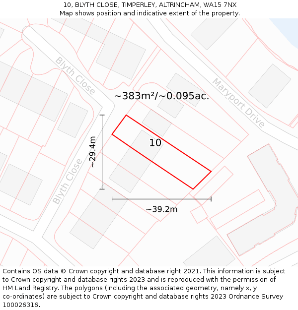 10, BLYTH CLOSE, TIMPERLEY, ALTRINCHAM, WA15 7NX: Plot and title map