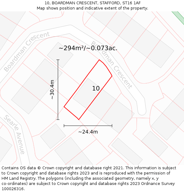 10, BOARDMAN CRESCENT, STAFFORD, ST16 1AF: Plot and title map