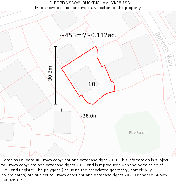 10, BOBBINS WAY, BUCKINGHAM, MK18 7SA: Plot and title map