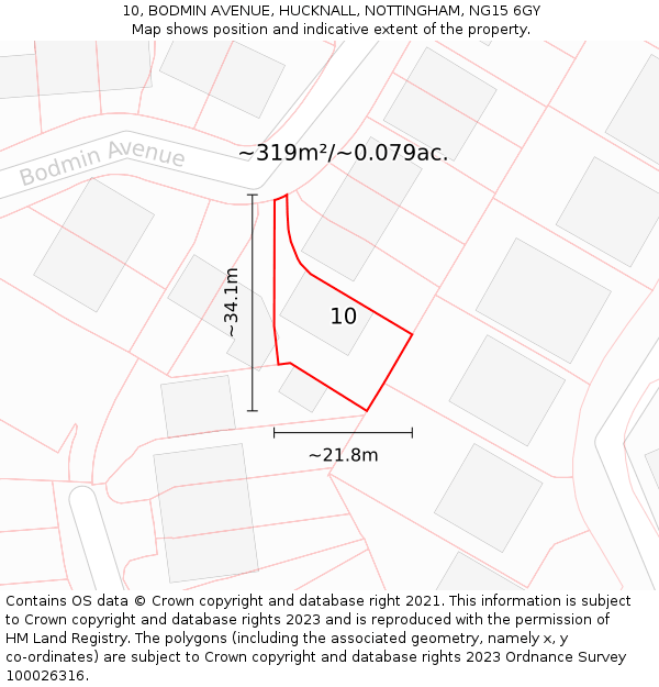 10, BODMIN AVENUE, HUCKNALL, NOTTINGHAM, NG15 6GY: Plot and title map