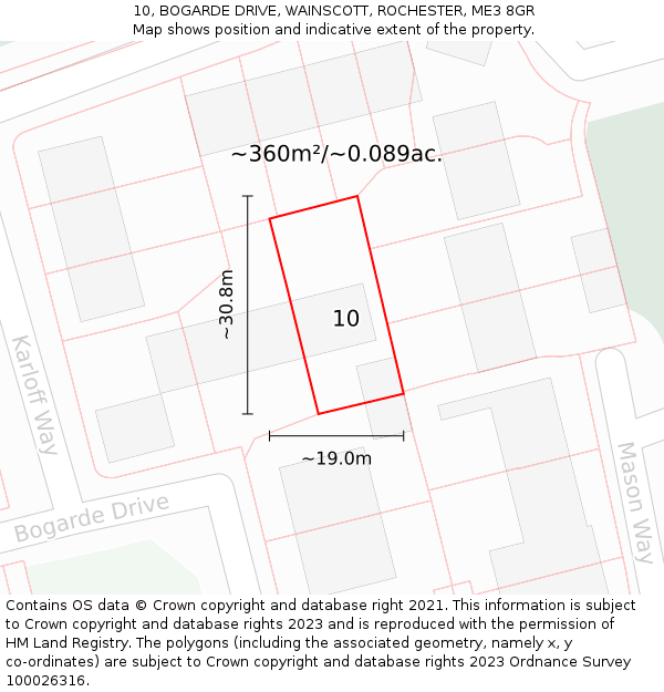 10, BOGARDE DRIVE, WAINSCOTT, ROCHESTER, ME3 8GR: Plot and title map