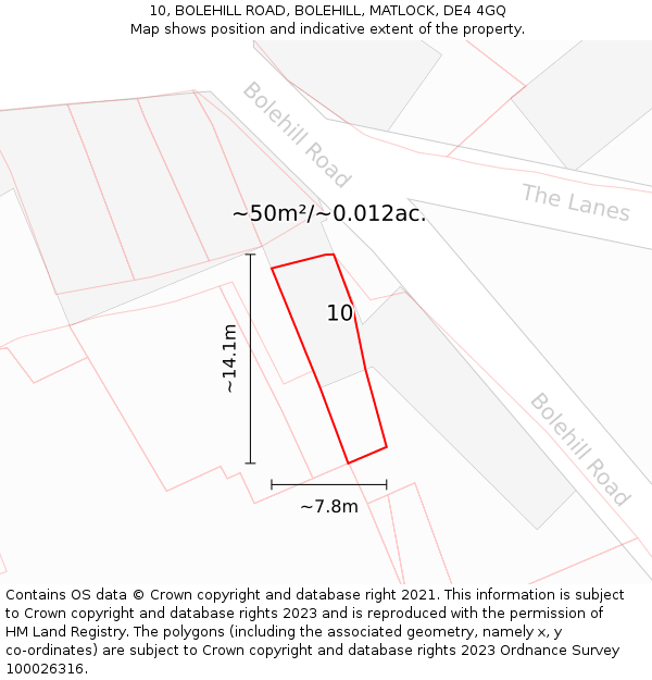 10, BOLEHILL ROAD, BOLEHILL, MATLOCK, DE4 4GQ: Plot and title map