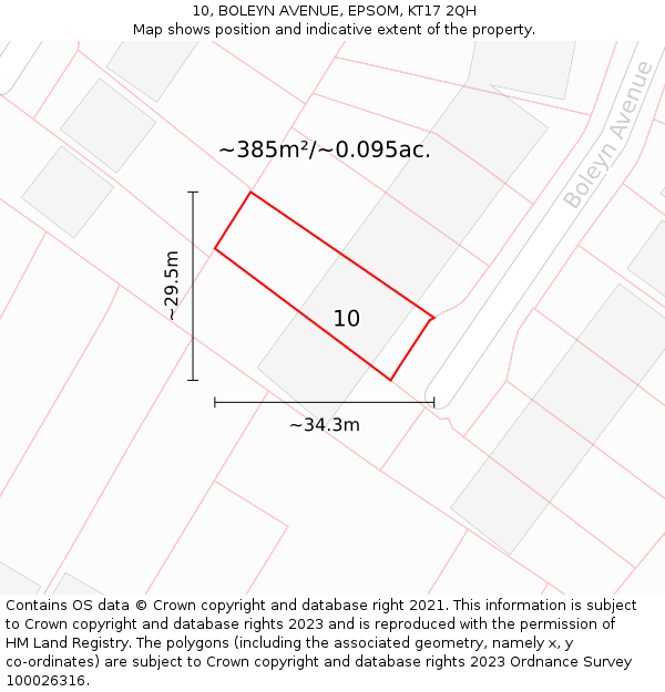 10, BOLEYN AVENUE, EPSOM, KT17 2QH: Plot and title map
