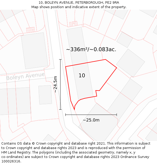 10, BOLEYN AVENUE, PETERBOROUGH, PE2 9RA: Plot and title map