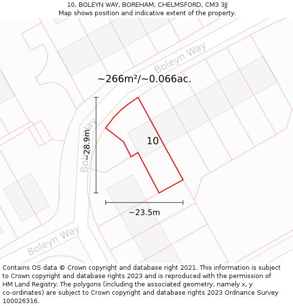 10, BOLEYN WAY, BOREHAM, CHELMSFORD, CM3 3JJ: Plot and title map