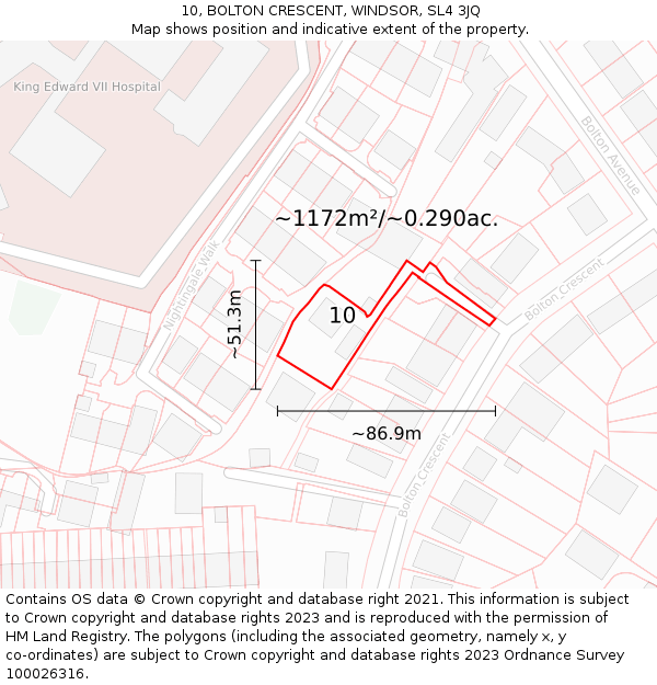10, BOLTON CRESCENT, WINDSOR, SL4 3JQ: Plot and title map