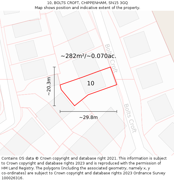 10, BOLTS CROFT, CHIPPENHAM, SN15 3GQ: Plot and title map