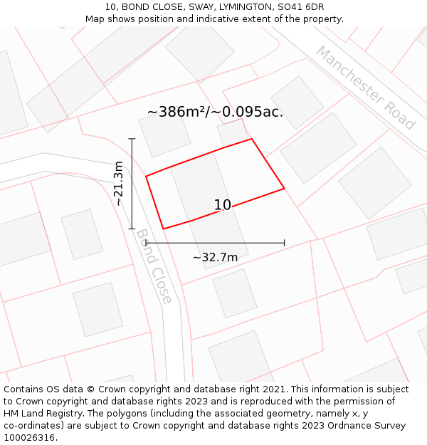 10, BOND CLOSE, SWAY, LYMINGTON, SO41 6DR: Plot and title map