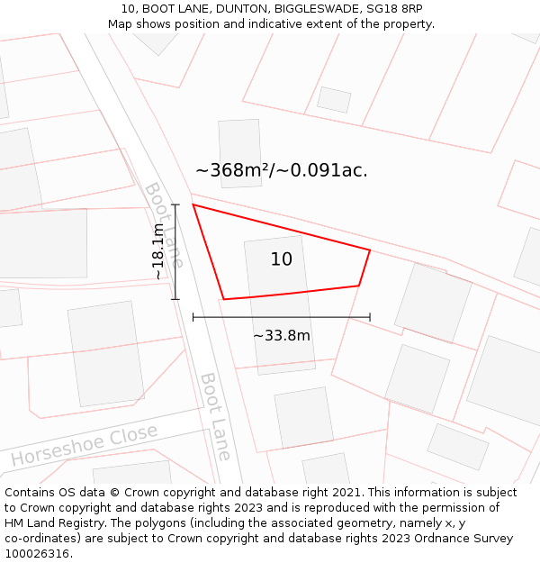 10, BOOT LANE, DUNTON, BIGGLESWADE, SG18 8RP: Plot and title map