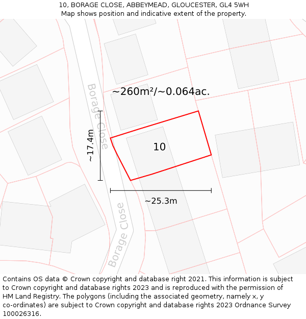 10, BORAGE CLOSE, ABBEYMEAD, GLOUCESTER, GL4 5WH: Plot and title map