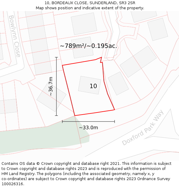10, BORDEAUX CLOSE, SUNDERLAND, SR3 2SR: Plot and title map
