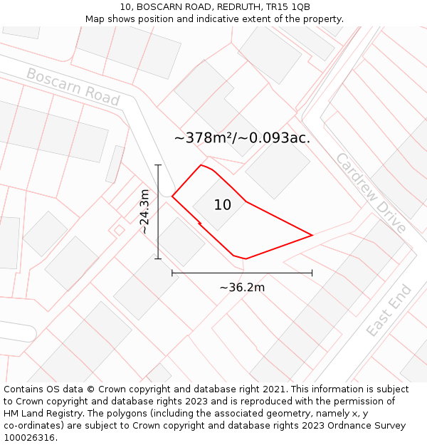 10, BOSCARN ROAD, REDRUTH, TR15 1QB: Plot and title map