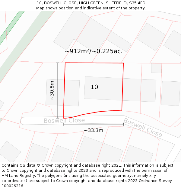 10, BOSWELL CLOSE, HIGH GREEN, SHEFFIELD, S35 4FD: Plot and title map
