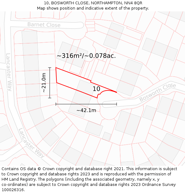 10, BOSWORTH CLOSE, NORTHAMPTON, NN4 8QR: Plot and title map