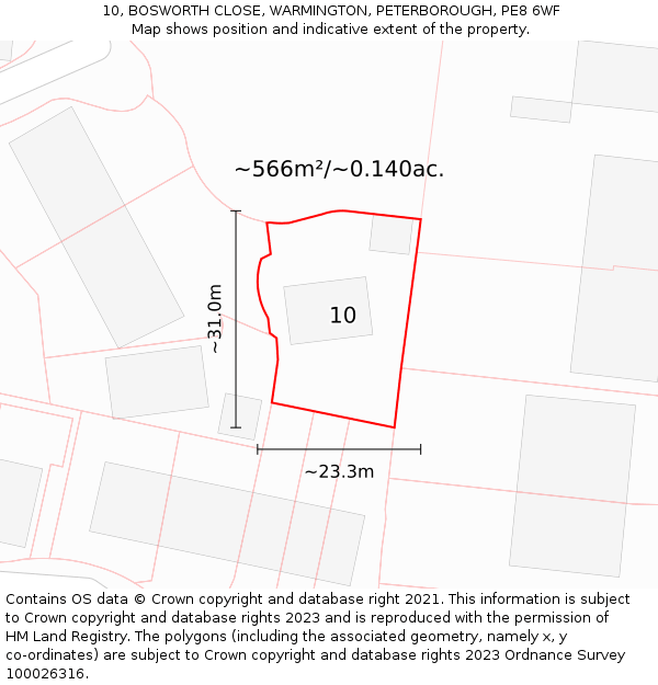 10, BOSWORTH CLOSE, WARMINGTON, PETERBOROUGH, PE8 6WF: Plot and title map