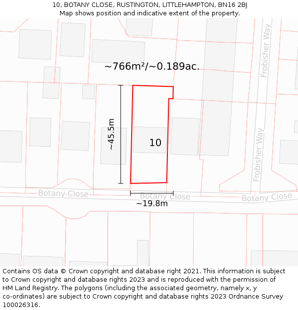 10, BOTANY CLOSE, RUSTINGTON, LITTLEHAMPTON, BN16 2BJ: Plot and title map