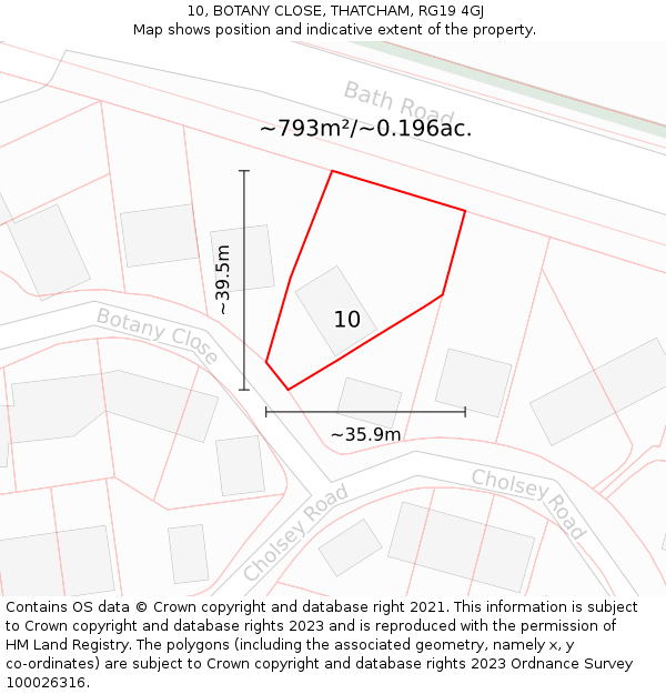 10, BOTANY CLOSE, THATCHAM, RG19 4GJ: Plot and title map