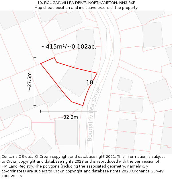 10, BOUGAINVILLEA DRIVE, NORTHAMPTON, NN3 3XB: Plot and title map