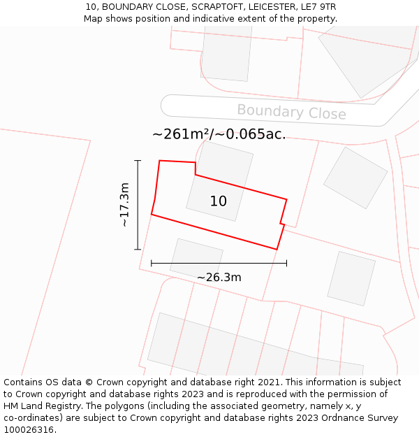 10, BOUNDARY CLOSE, SCRAPTOFT, LEICESTER, LE7 9TR: Plot and title map