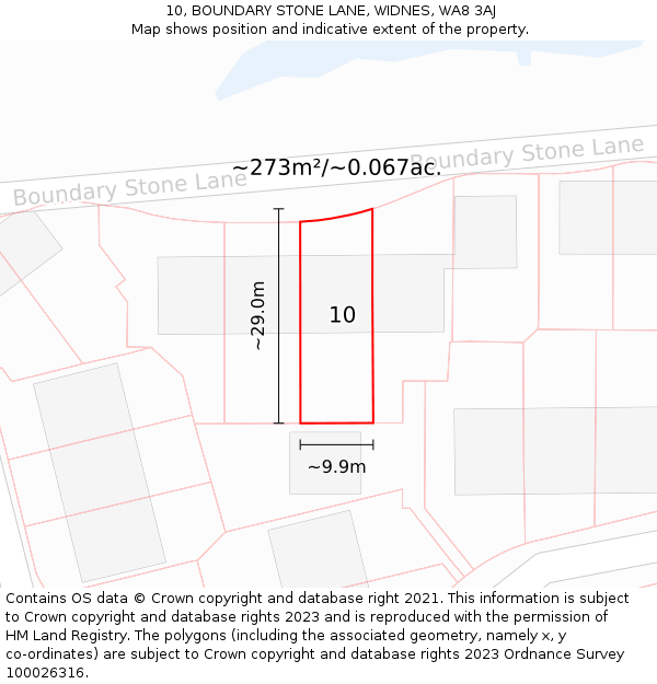 10, BOUNDARY STONE LANE, WIDNES, WA8 3AJ: Plot and title map