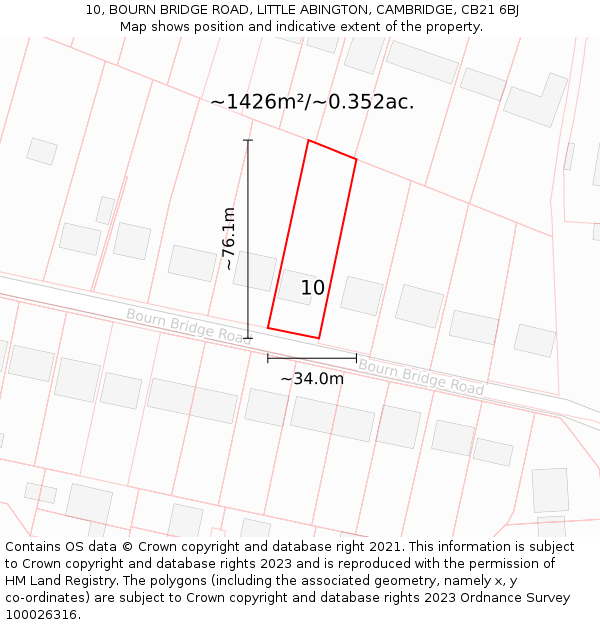 10, BOURN BRIDGE ROAD, LITTLE ABINGTON, CAMBRIDGE, CB21 6BJ: Plot and title map