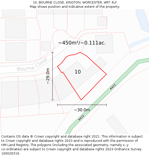 10, BOURNE CLOSE, KINGTON, WORCESTER, WR7 4LF: Plot and title map