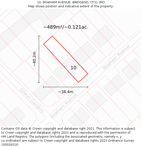 10, BOWHAM AVENUE, BRIDGEND, CF31 3PD: Plot and title map