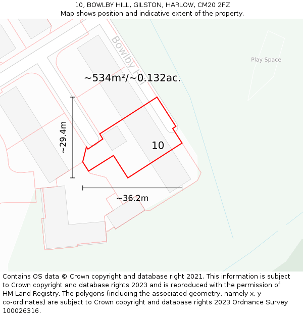 10, BOWLBY HILL, GILSTON, HARLOW, CM20 2FZ: Plot and title map
