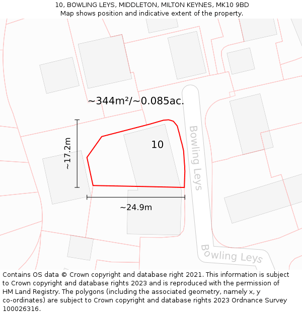 10, BOWLING LEYS, MIDDLETON, MILTON KEYNES, MK10 9BD: Plot and title map