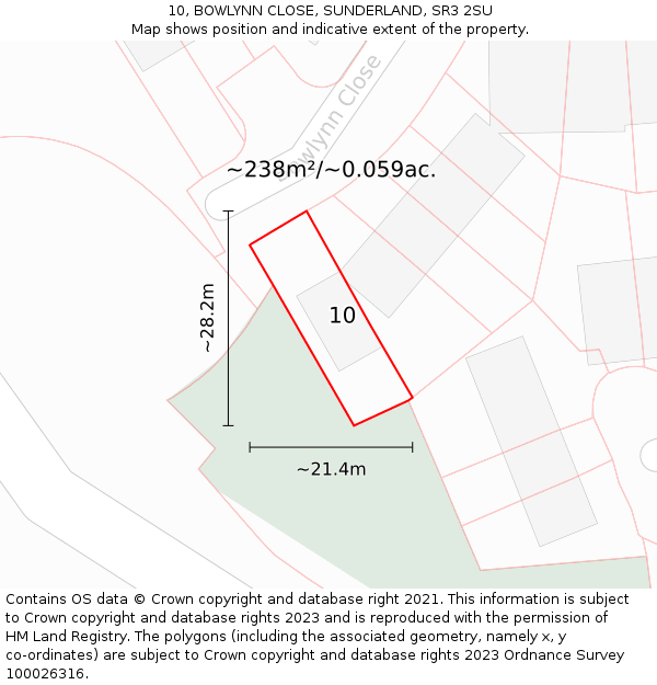 10, BOWLYNN CLOSE, SUNDERLAND, SR3 2SU: Plot and title map