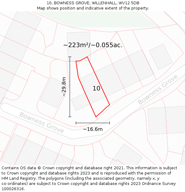 10, BOWNESS GROVE, WILLENHALL, WV12 5DB: Plot and title map