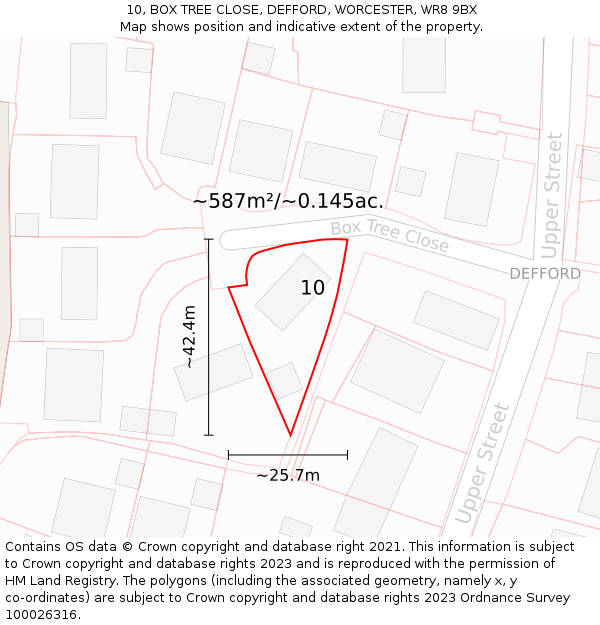 10, BOX TREE CLOSE, DEFFORD, WORCESTER, WR8 9BX: Plot and title map